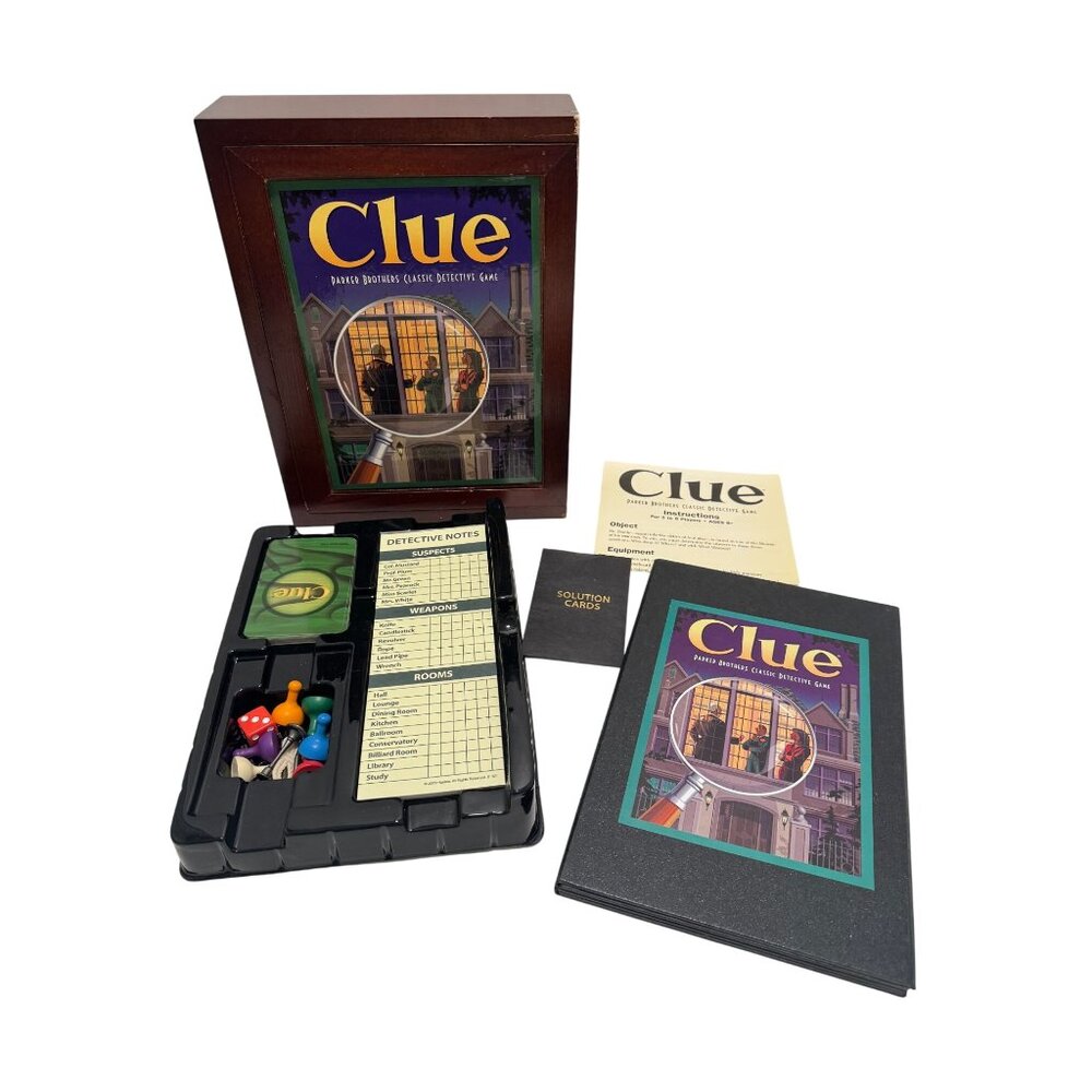 Clue Hasbro Vintage Game Collection Wooden Box Bookshelf Edition Complete